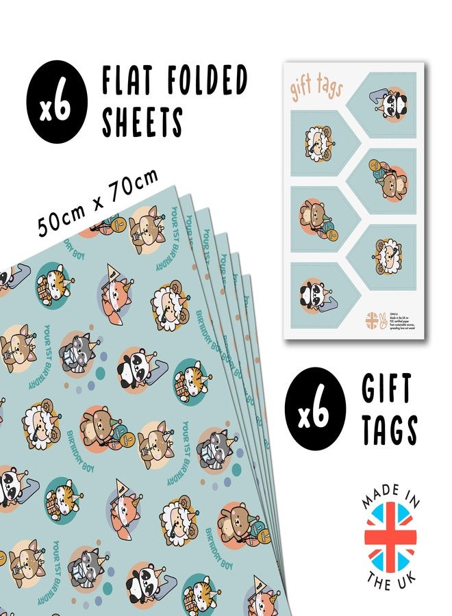 CENTRAL 23 Baby Boy Wrapping Paper - 1st Birthday - Age One - 6 Sheets Blue Gift Wrap - Comes With Fun Stickers - Image 2
